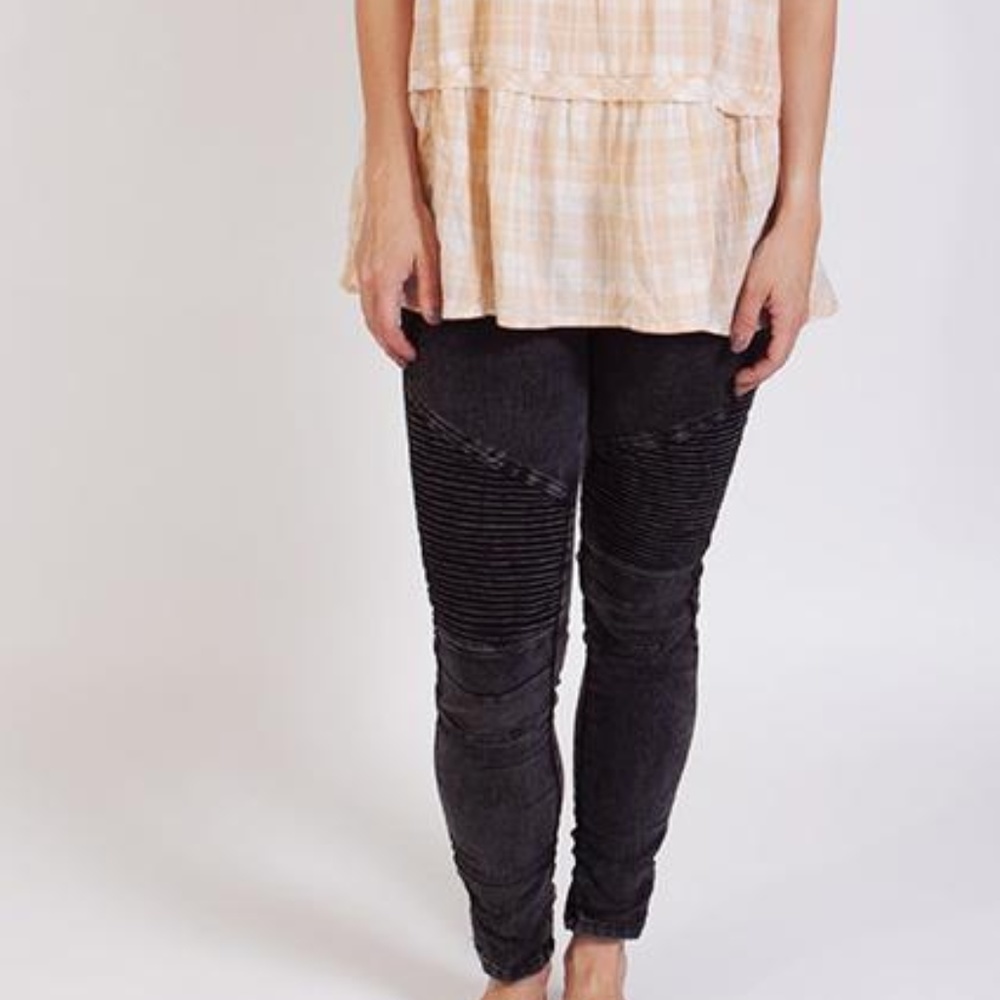 Vintage Wash Moto Jeggings Black